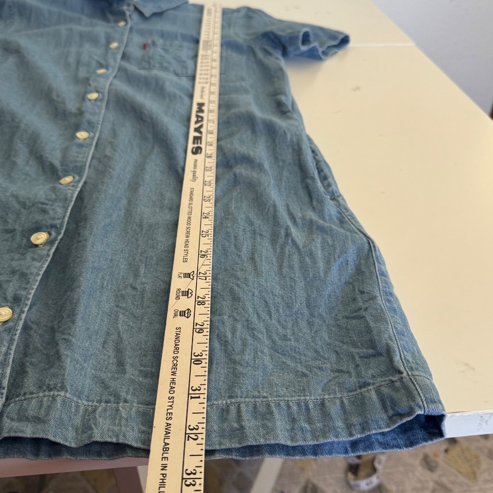 Levi's Women's Chambray Denim Shirt Dress Blue Button Front Short Sleeve Size S - Picture 10 of 10